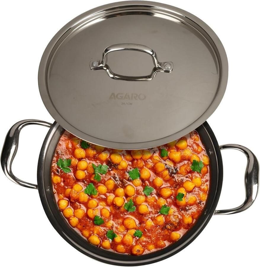 Honingkam Kadai Kookpan Steel Koken en Serveren Triply Staal 24 cm Zilver