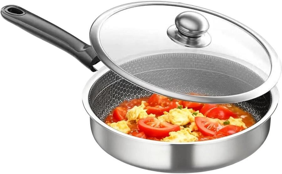 Roestvrijstalen Koekenpan Inductiepan Kookgerei Gelijkmatig Koken Krasbestendige Coating 30 cm Zilver