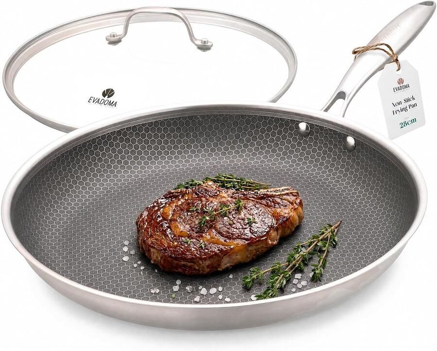 Honingraatpan Koekenpan Braadpan Vetarm braden Krasbestendig design 28 cm Zilver