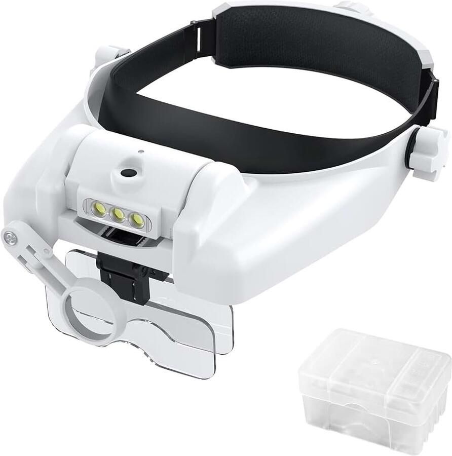Hoofdbandloep vergrootbril met licht loepbril headset met ledlicht oplaadbare upgrade-kop vergrootglas 5 lenzen voor knutselen lezen naaiwerk