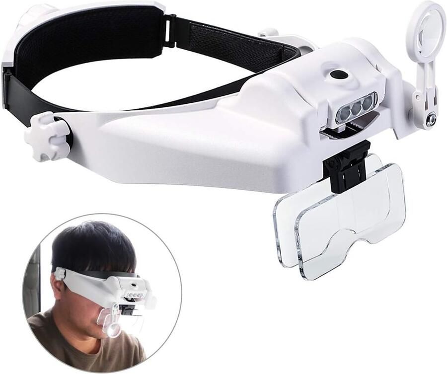 Hoofdloep met afneembare leds handsfree leeskopvergrootglas vizier headset helm vergrootglas voor werkzaamheden in de buurt naaien knutselen lezen repareren sieraden maken (1 x tot