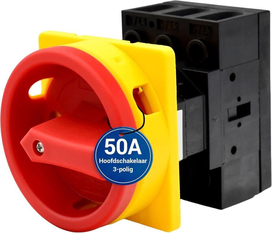 Hoofdschakelaar 50A 3-polig – IP65 Lastscheider voor frontmontage met noodstopfunctie – Robuuste draaischakelaar voor veilige bediening van industriële machines 230V 400V