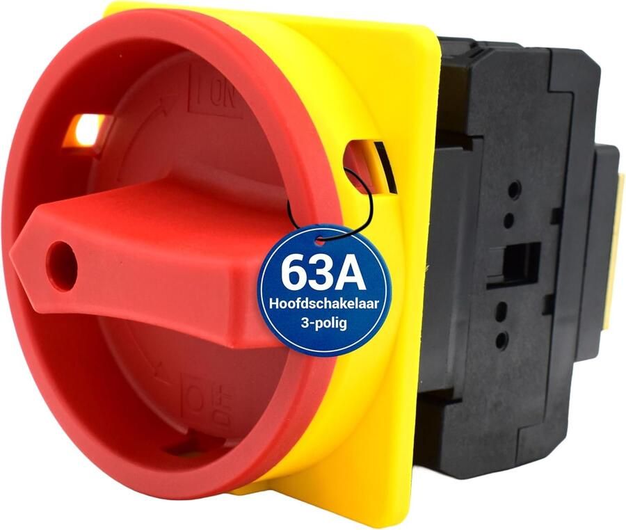 Hoofdschakelaar 63A 3-polig – IP65 Lastscheider voor frontmontage met noodstopfunctie – Robuuste draaischakelaar voor veilige bediening van industriële machines 230V 400V