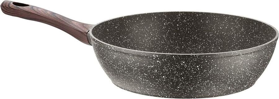 Hoog Aluminium Koekenpan met Antiaanbaklaag in Steenlook voor Inductie 28 cm