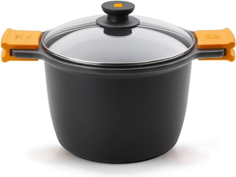 Hoge pan met glazen deksel en siliconen handgrepen 11 liter 28 cm geschikt voor inductie en traditionele fornuizen