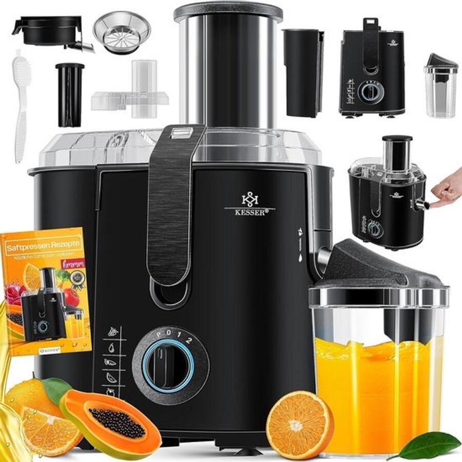 Hoogwaardige sapcentrifuge voor groenten en fruit – blender – roestvrij staal – reinigt automatisch – snelheid instelbaar – 1100W – zwart