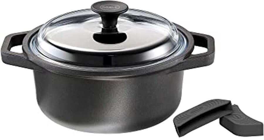 Hoogwaardige Steelpan van Gegoten Aluminium met Antiaanbaklaag en Glazen Deksel 20 cm Vaatwasmachinebestendig en Geschikt voor Inductie