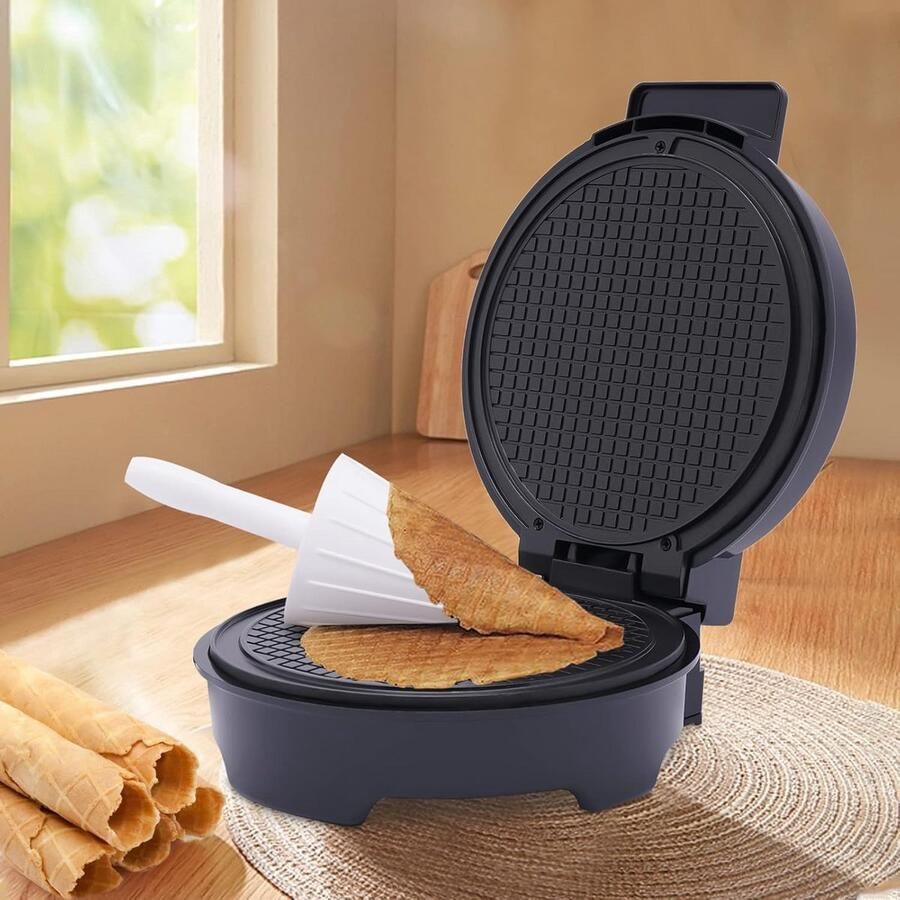 Hoorntjesautomaat IJsmachine Eierrol Zelf Lekkere Snacks Antiaanbaklaag 20 cm Diameter Zwart