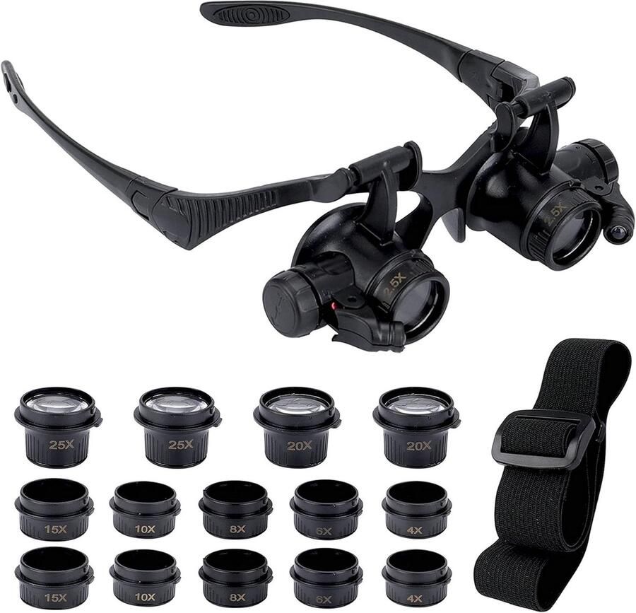 Horloge Reparatie Vergrootglas Hoofd Montage Vergrootglas 8 Afneembare Lenzen 2 LED Lampjes Handsfree Leesloepbril Voor Lezen Sieradenloep (2 5x 4x 6x 8x 10x 15x 20x 25x)