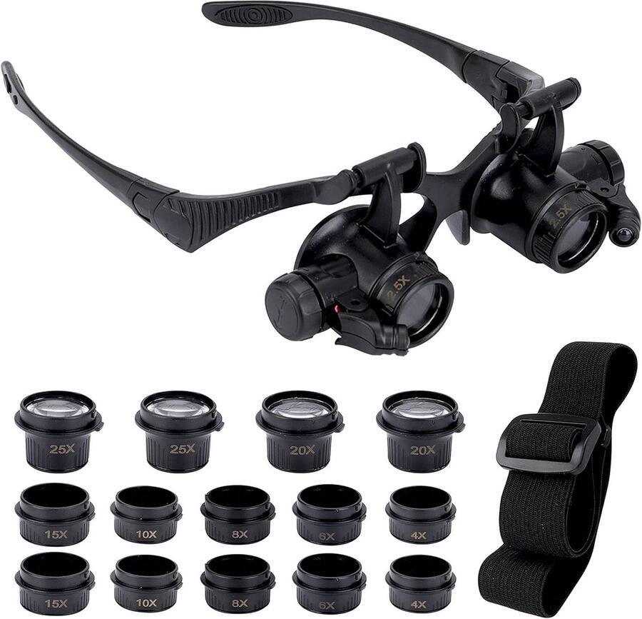 Horloge Reparatie Vergrootglas Hoofd Montage Vergrootglas 8 Afneembare Lenzen 2 LED Lampjes Handsfree Leesloepbril Voor Lezen Sieradenloep (2 5x 4x 6x 8x 10x 15x 20x 25x)