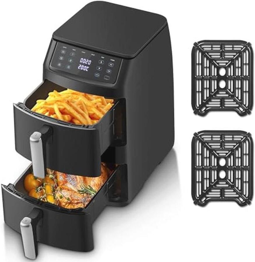 Hot Air Fryer 11 Liter Ruimtebesparend 2 Kamers 6 Functies & 8 Recepten Energiezuinig en Vaatwasserbestendig