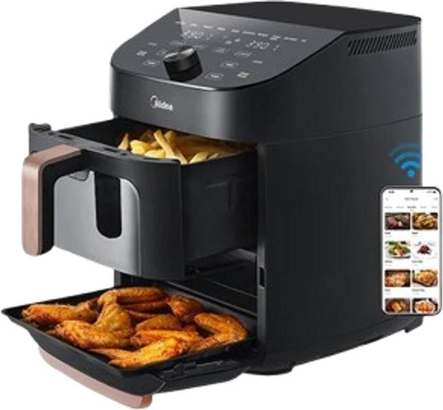 Hot Air Fryer – 11L – 10-in-1 Multifunctioneel – Dubbel Stapelbaar – Overlappende Kookzones – WiFi Smart Sync met Alexa – XL Vertical Space Saver – Gezond Frituren Zonder Olie – Snelle Bereiding – Voor Gezinnen