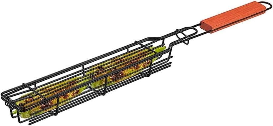 Hot Dog Griller Roosterklem Grillmand Buitengrillen Dubbel Net Klemconstructie 51 x 5 x 4.5 cm Zilver