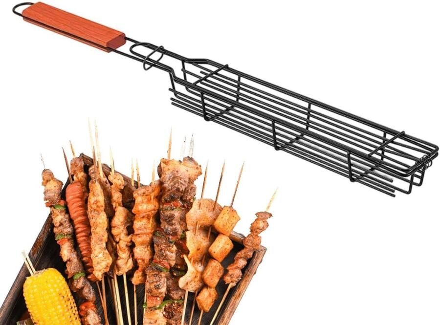 Hot Dog Roaster Voedsel Grillrek Buiten Koken Dubbel Net Klemsysteem 51 x 5 x 4.5 cm