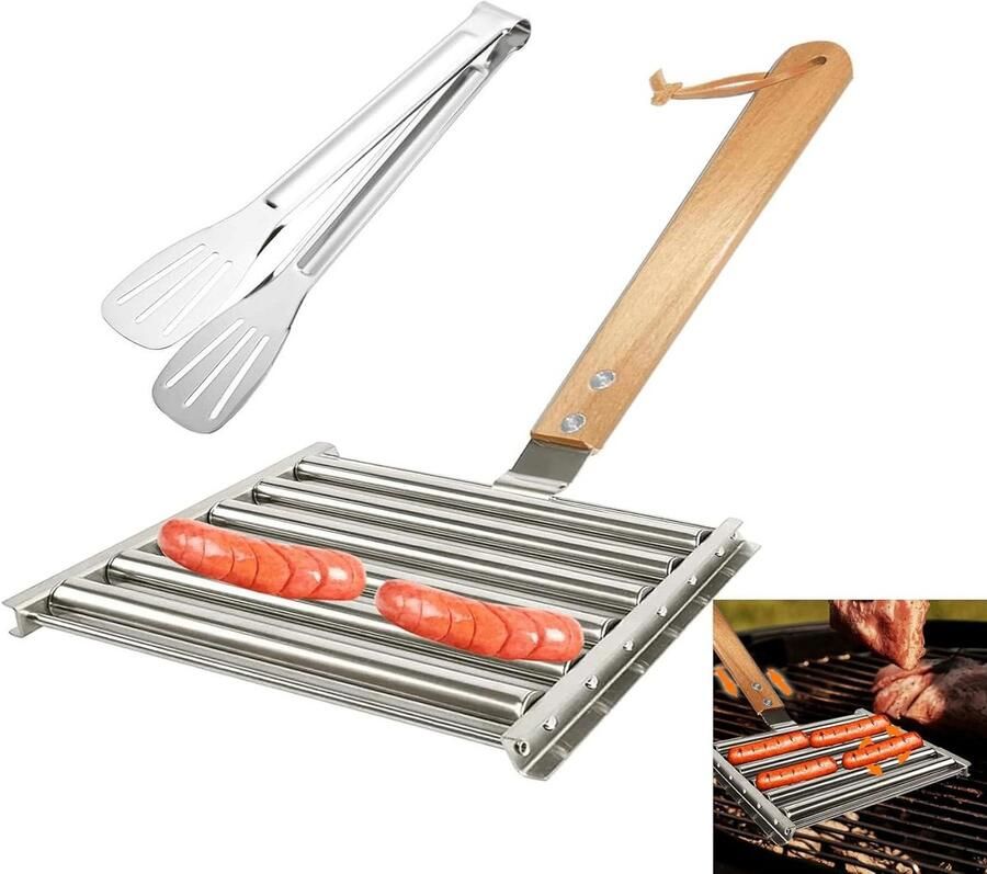 Hot Dog Roller Worst Grillrek Hotdogs Grillen Roestvrij Staal 5 Hotdogs Zilver