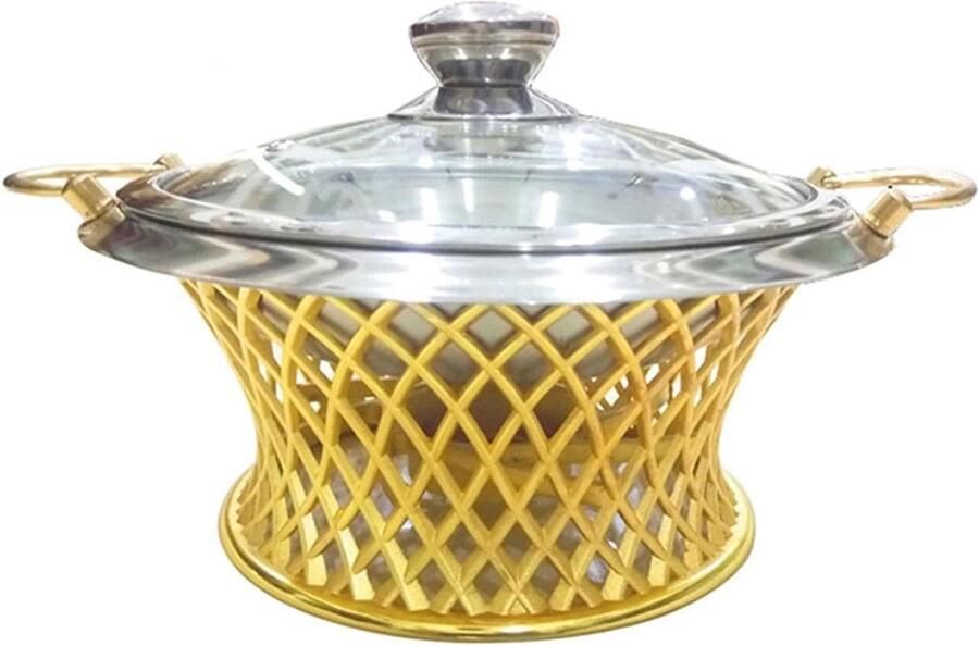 Hot Pot Buffet Set 28CM roestvrij staal Chafing Dish met helder glazen deksel Chafing Dish Buffet Servers en Warmers Set voor feesten evenementen bruiloften kamperen diners(Gold)