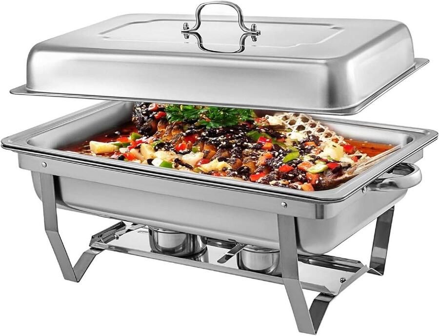 Hot Pot Buffetset Voedselwarmhouder Gerechten Warm Houden Duurzaam Roestvrij Staal 9 Liter Capaciteit Zilverkleurig