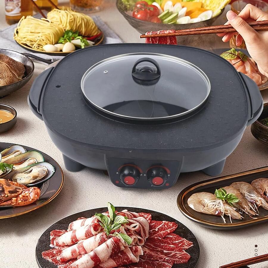 Hot Pot Grill 2-in-1 Elektrische Grillpan en BBQ Oven