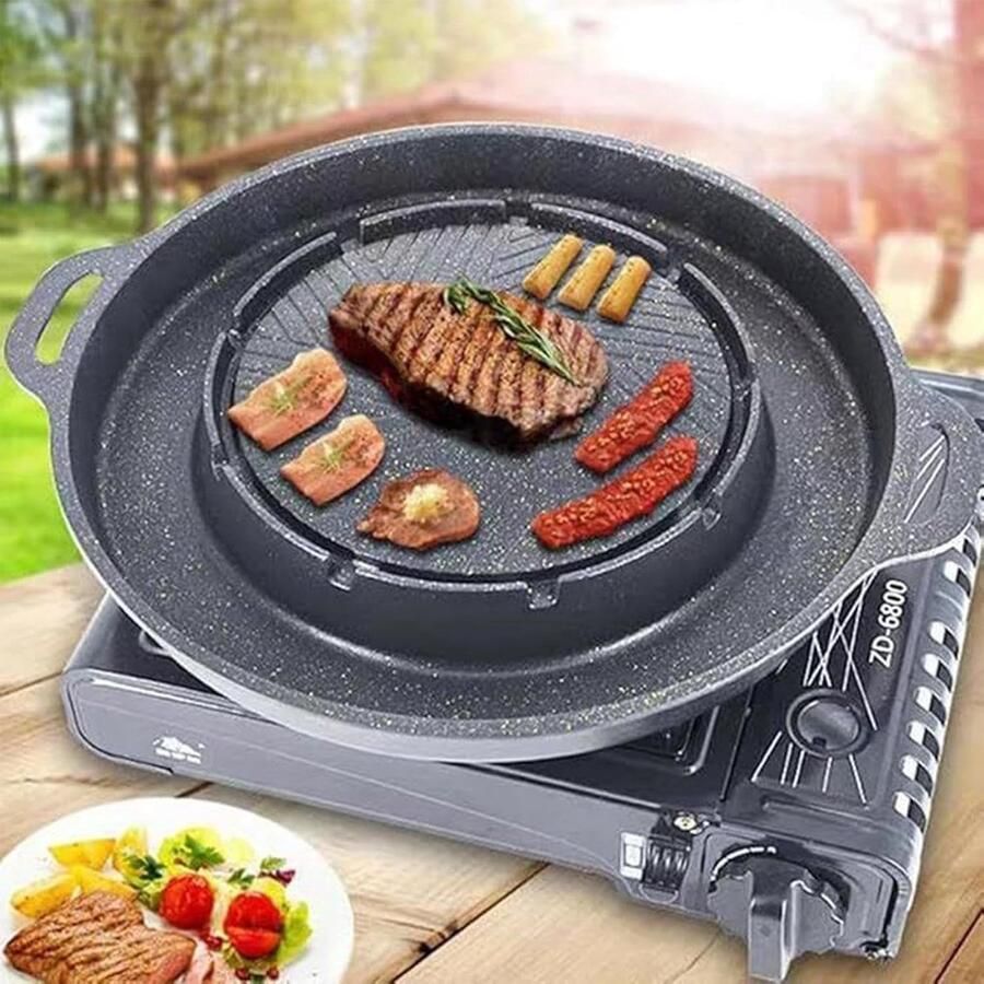 Hot Pot Grillpan Dubbele Pan Samen Koken Antiaanbaklaag 33.5 cm Zwart