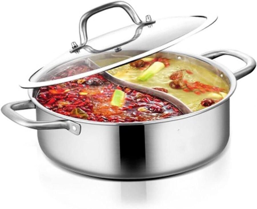 Hot Pot Pan Kookpot Scheidingswand Gezamenlijk Koken Roestvrij Staal 304 32 cm Zilver