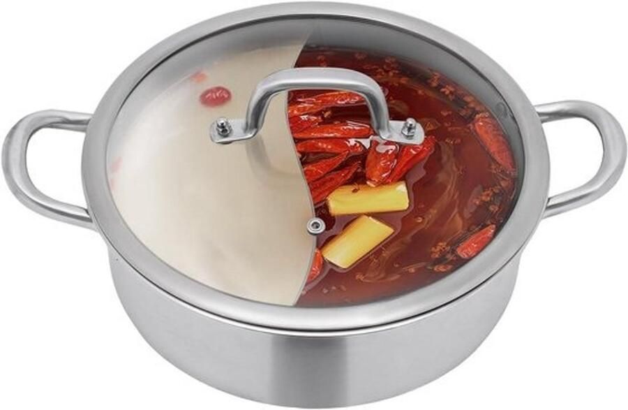 Hot Pot Pan met Divider Dubbele Soeppan Stoofpan Twee Smaken Koken Roestvrij Staal 304 26 cm