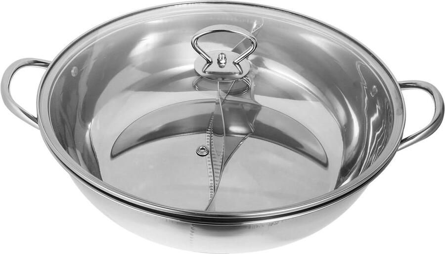 Hot Pot Pannenset Fonduepan Kookpan Gezellig Koken Met Verdelers 34 cm Zilver