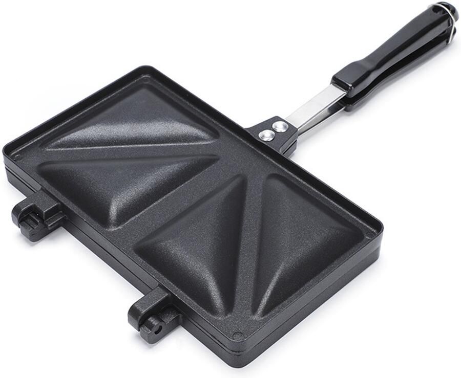Hot Sandwich Maker Pan Sandwich Pan Aluminium Legering Dubbelzijdige Sandwich Maker Flip Grill Pan Draagbare Kookplaat Sandwich Maker Non-stick Grilled Maker Pan met Handvat voor Huiskeuken