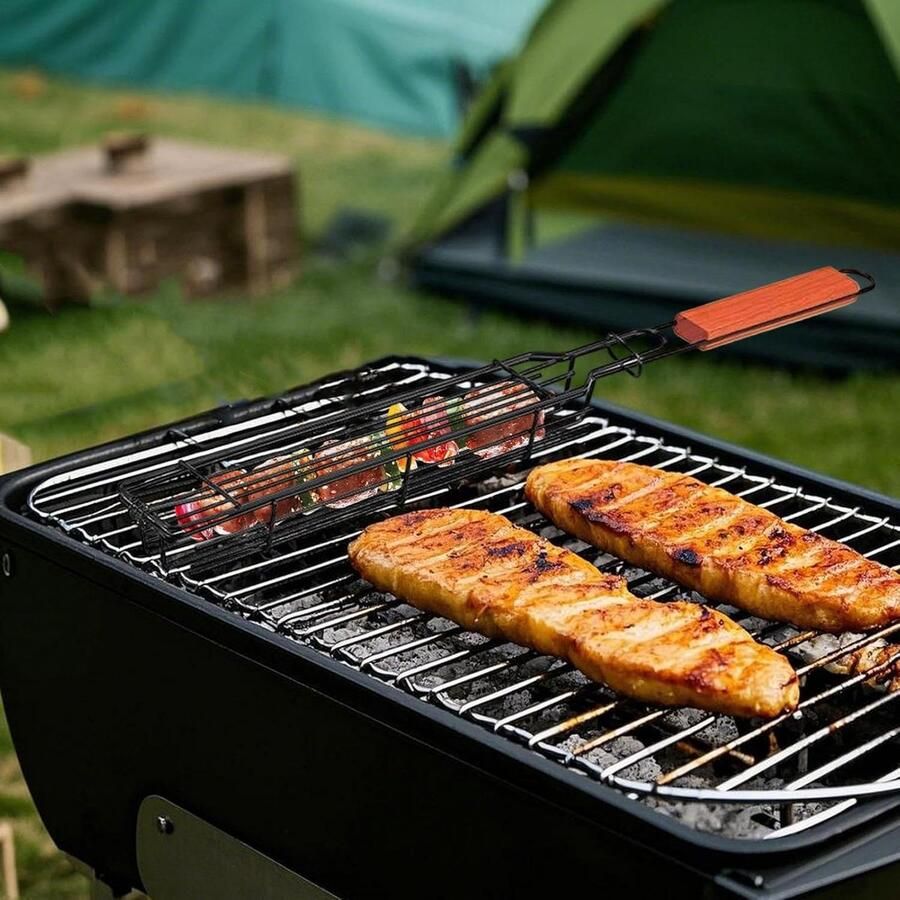 Hotdog Grillklem Worst houder Buiten koken Gelijkmatige verhitting 51 cm Zilver