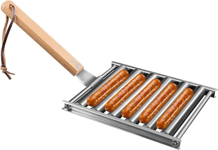 Hotdog Grillrol Worst Roker Grill Accessoire Gelijkmatig Grillen Houten Handvat Roterend