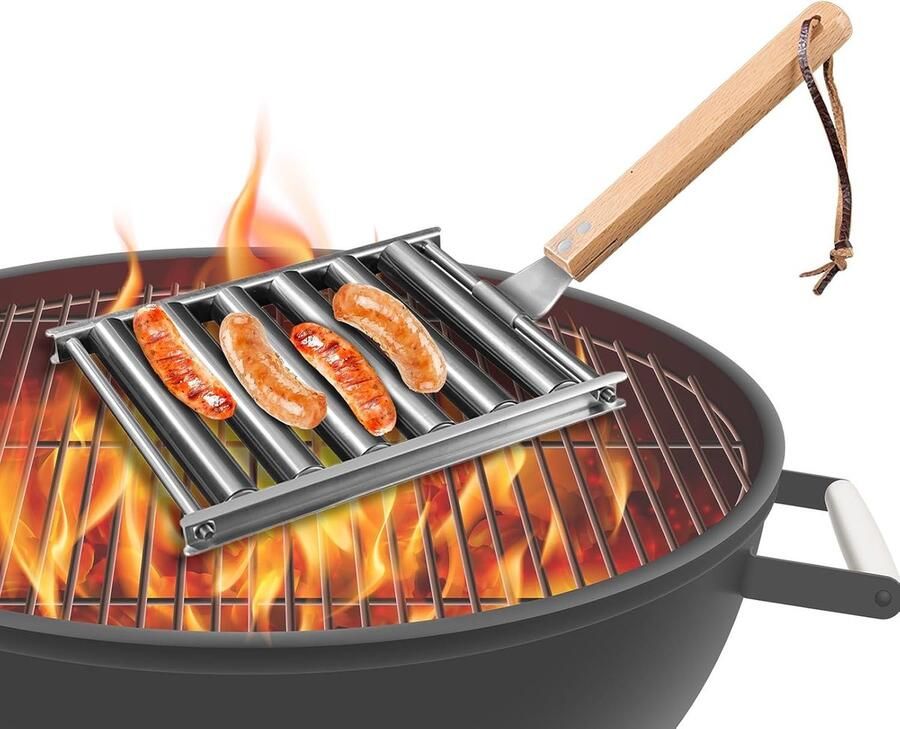 Grill Rol Worsthouder Barbecue Gelijkmatig Grillen Roestvrij Staal 20 x 15 x 4 cm Zilver