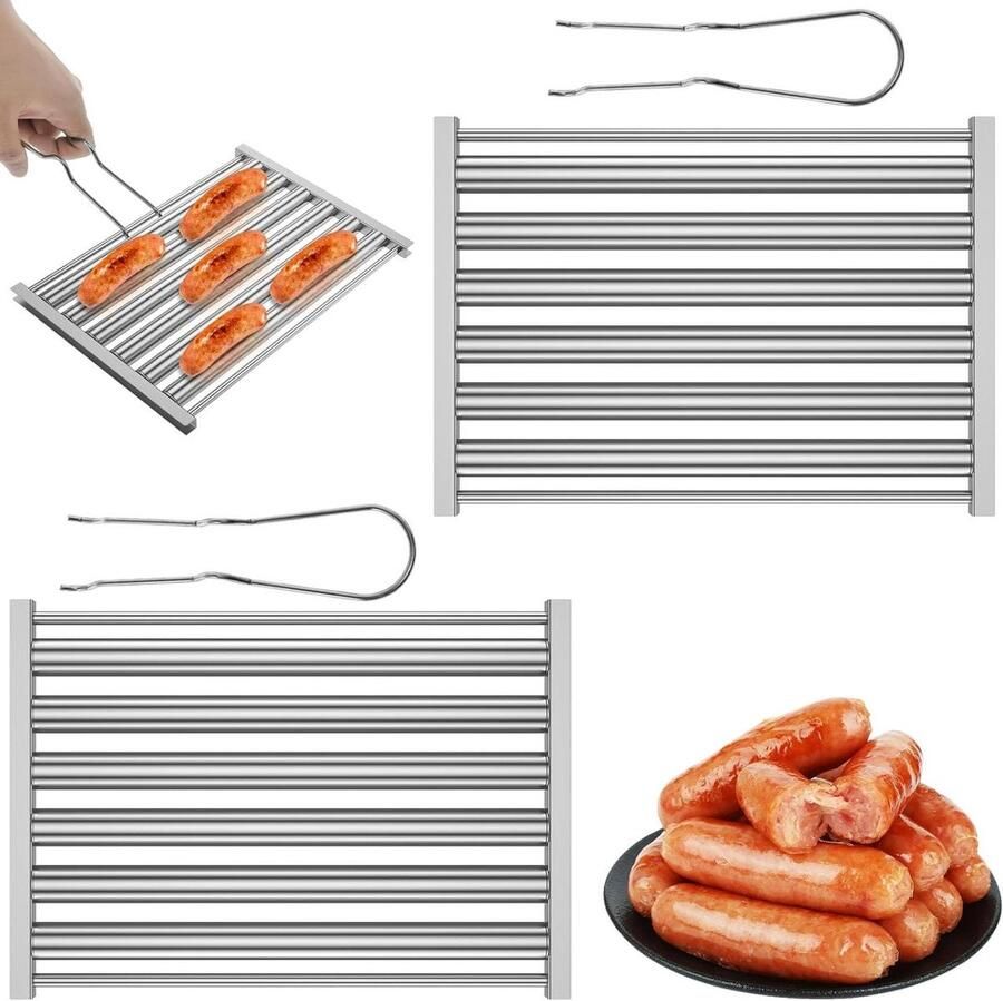 Hotdog Roller Worst Grill Rek Gelijkmatig Grillen Roestvrij Staal 5 Hotdogs Zilver