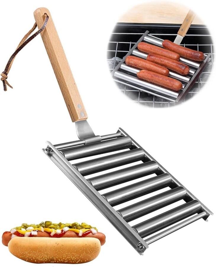 Hotdog Wals Worstroller Grill Gelijkmatig Garen Roestvrij Staal 6 Rollen 5 Hotdogs