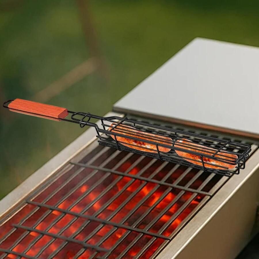 Hotdoghouder Worst grillrek Buiten koken Dubbel-net klemsysteem 51 cm Zilver