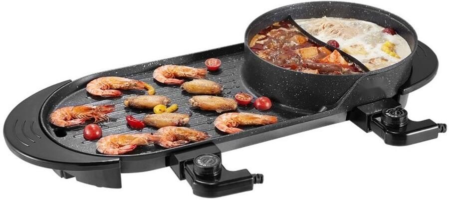 Hotpot met Grill 2-in-1 Elektrische Koreaanse BBQ Shabu 2200W Rookvrij Aparte Dubbele Temperatuurregeling Antiaanbaklaag