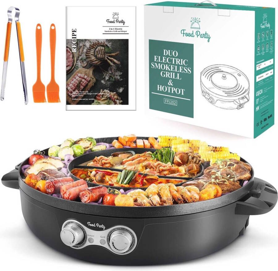 Hotpot Pan met Koreaanse BBQ-grill Elektrische 2-in-1 Fondue en Rookloze Barbecue 220V 2200W