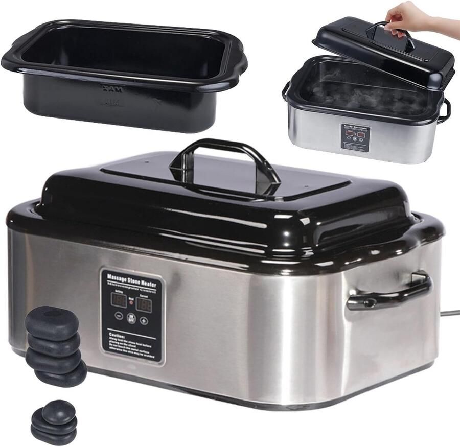 Hotstone Verwarmer Massage Steen Oven Ontspannende Massage Digitaal Display 18 Liter Zilver