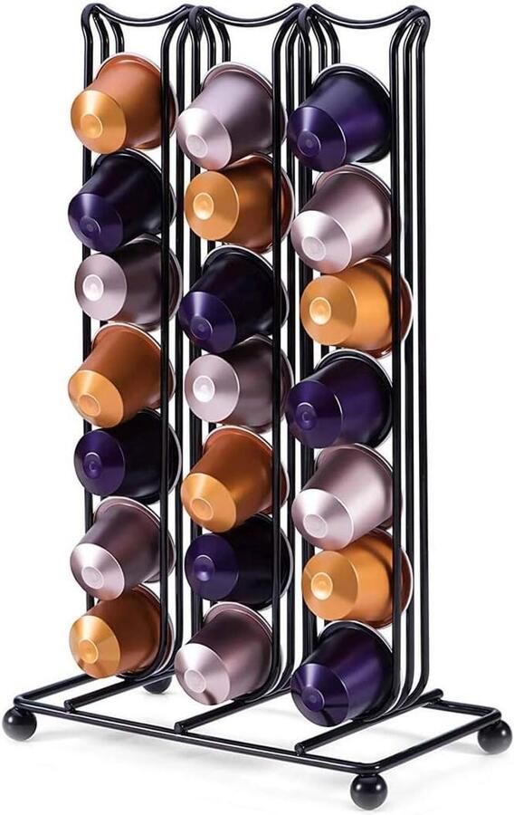 Houder voor 42 Koffiecapsules Organiser voor Nespresso Capsules Opbergstandaard in Chroom en Zwart