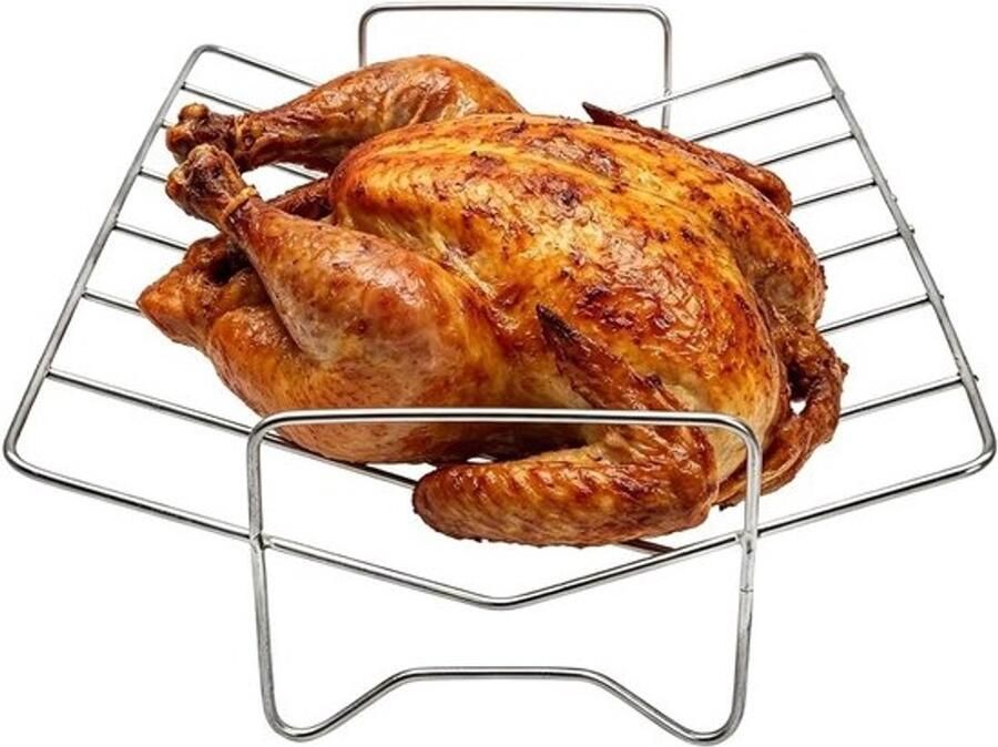 Grillrek Roestvrij Staal V-vorm Rooster Gelijkmatig Grillen Hittebestendig Ontwerp 29 x 21 x 8 cm Zilver