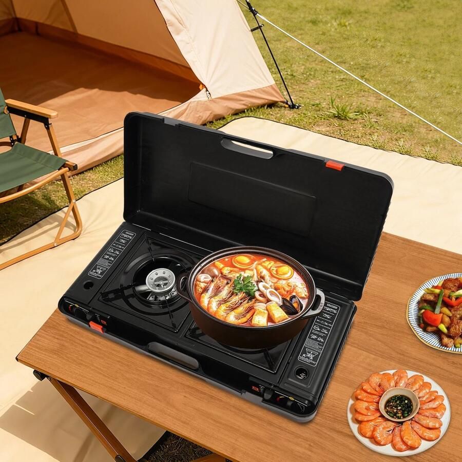 House Of Atelier Kampeerfornuis Fornuis Gasfornuis 2 Branders draagbaar Kampeerfornuis Draagtas Buiten Picknick BBQ - Foto 3