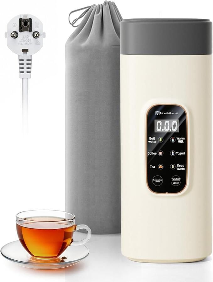 House Waterkoker klein 550 ml 6-in-1 reiswaterkoker beige snel opwarmen binnenvoering van roestvrij staal 304 voor thee koffie en babymelk bekabeld gebruik
