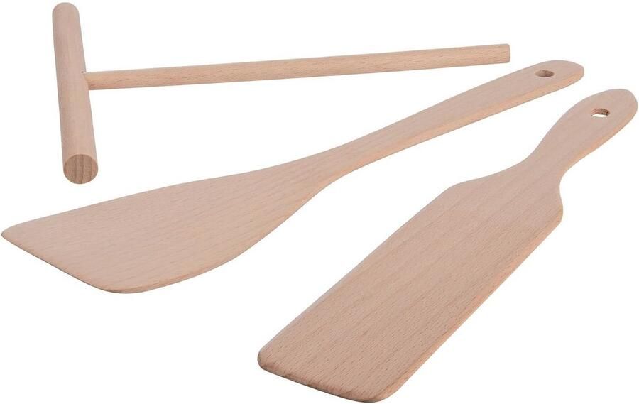 Houten accessoireset voor crêpes – 3-delig set met pannenspatel spatel en deegverdeler voor perfecte pannenkoeken