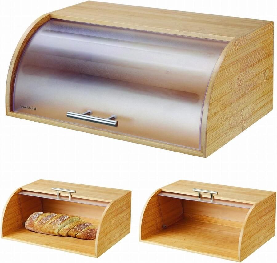 Houten Brooddoos Broodtrommel Bamboe Brood Vers Houden Zacht Openen Sluiten 41 cm Bruin