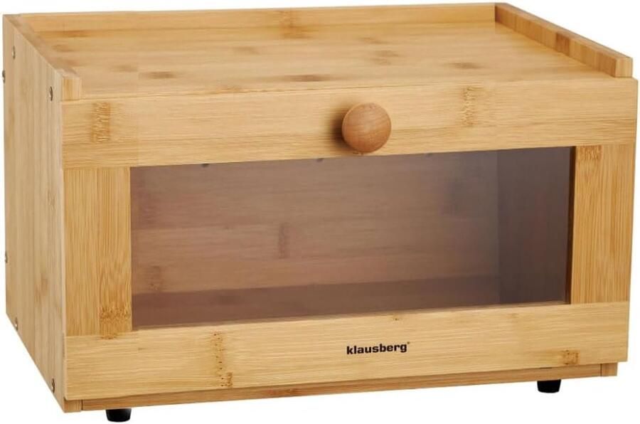 Houten Broodtrommel Bamboe Opbergdoos Brood Vers Houden Met Venster 35x24x18 cm Natuurlijk Bruin