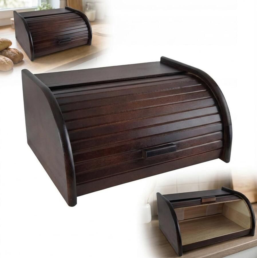 Houten Broodtrommel Brood Bewaardoos Vers Brood Bewaren Groot Formaat 40x29x18 cm Walnoot Bruin