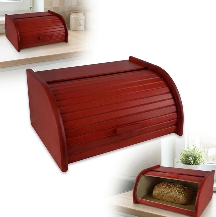 Houten Broodtrommel Brood Opberger Brood Vers Houden Gemaakt in Polen 40x29x18 Centimeter Rood
