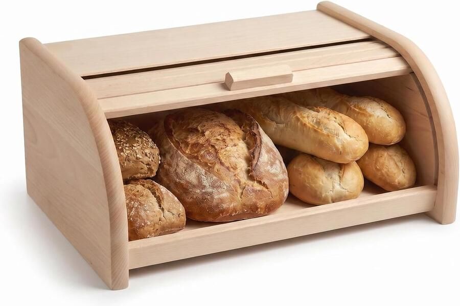 Houten Broodtrommel Broodbox Keuken Brood Vers Houden Grote Roltop Opening 39x29x175 cm Natuurlijk