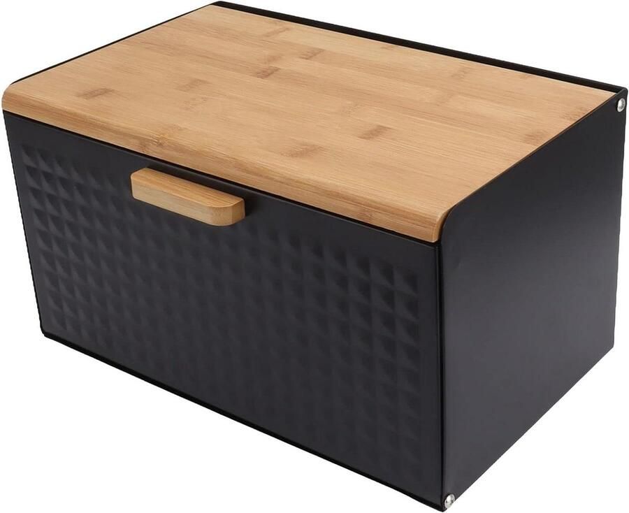 Houten Broodtrommel Brooddoos Keuken Brood Vers Houden Grote Opslagruimte 38x25x23 cm Zwart