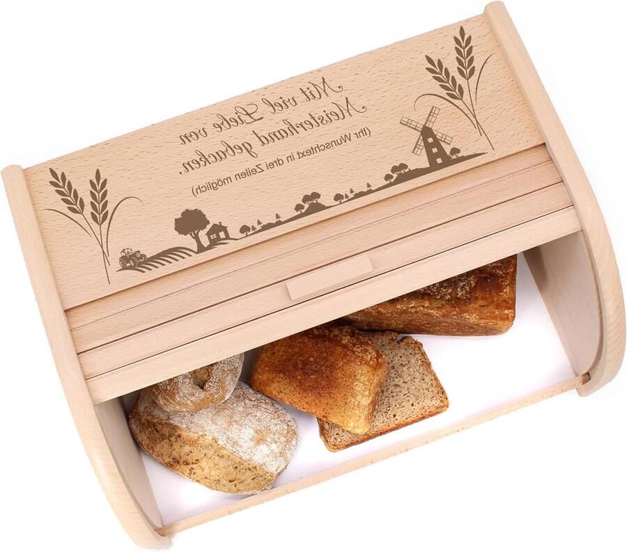 Houten Broodtrommel Brooddoos Opslag Brood Vers Houden Gepersonaliseerde Gravering 39 x 28 x 18 cm