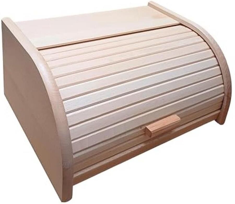 Houten broodtrommel met roldeur voor het bewaren van brood en broodjes