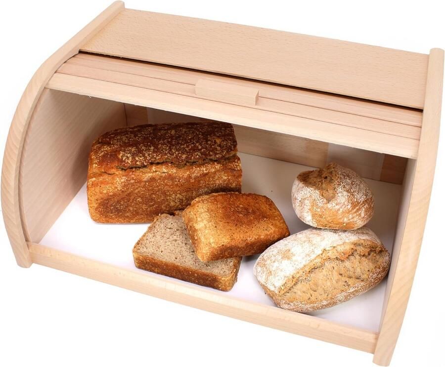 Houten broodtrommel met rolluik voor vers brood 39 x 28 x 18 cm